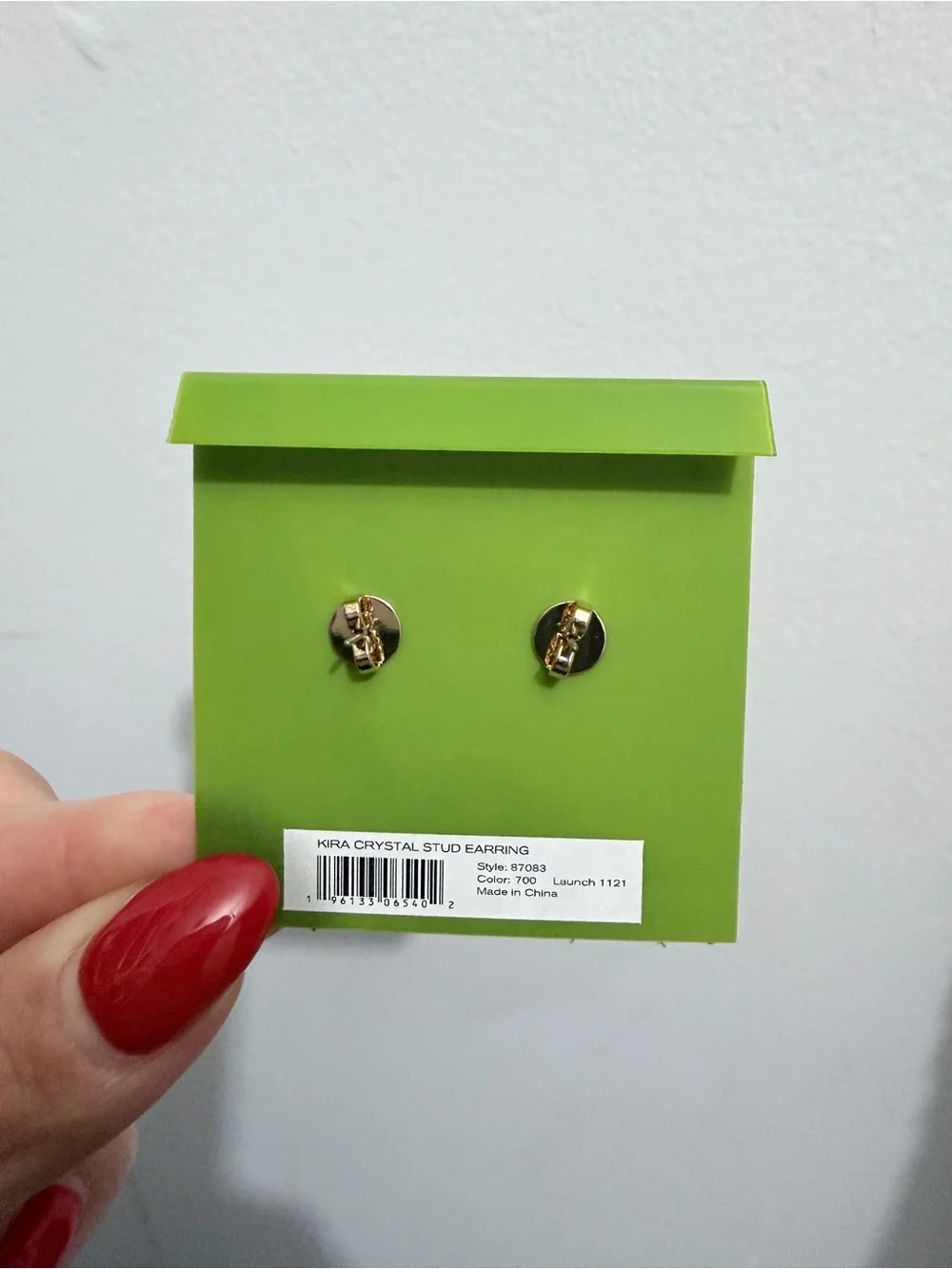Tory Burch Gold Logo Kira Crystal Stud Earrings with Green Card